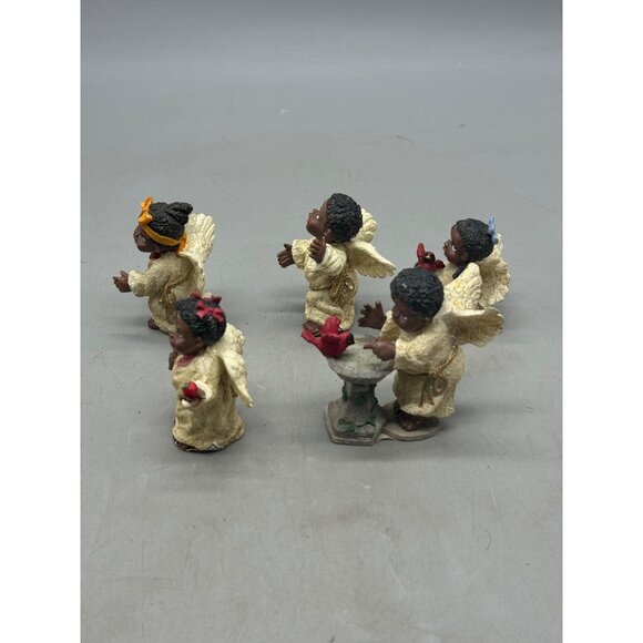 Set Of 5 African American Angel Christmas Figurines decor Birds Fruit READ - Picture 10 of 11